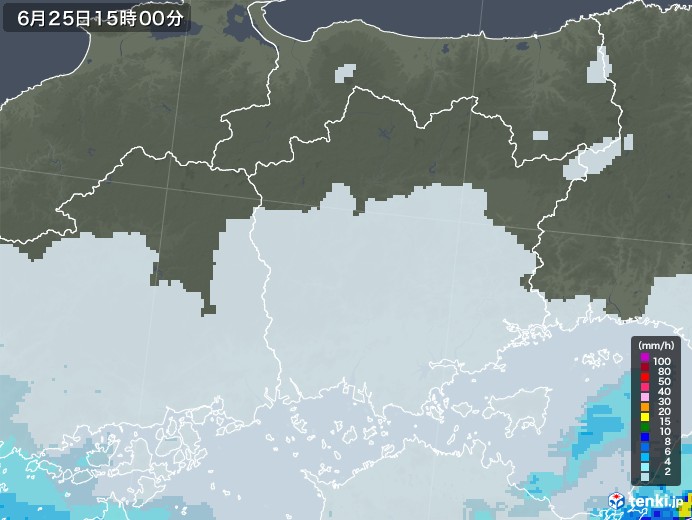 岡山県の雨雲レーダー(2022年06月25日)