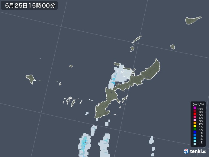 沖縄県の雨雲レーダー(2022年06月25日)