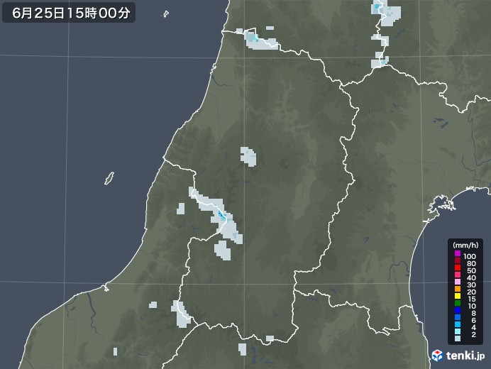 山形県の雨雲レーダー(2022年06月25日)