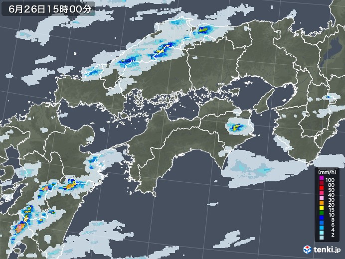 四国地方の雨雲レーダー(2022年06月26日)