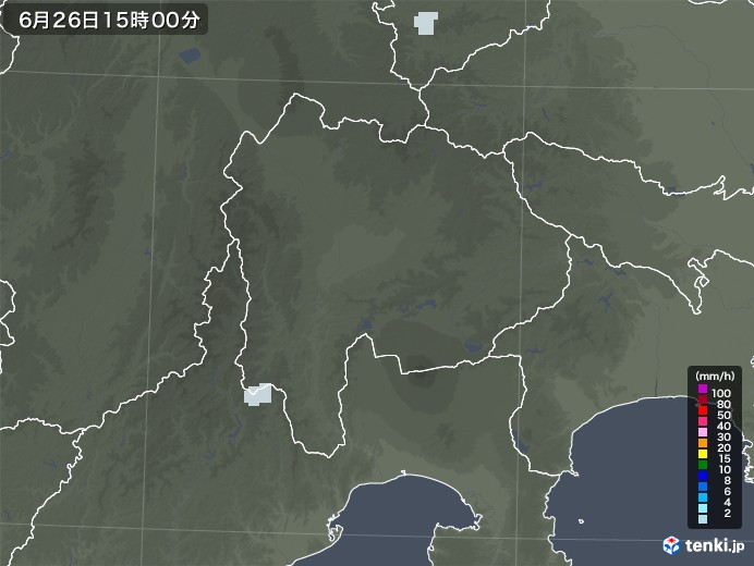 山梨県の雨雲レーダー(2022年06月26日)