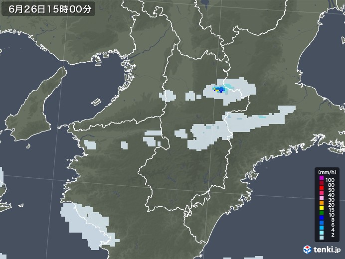 奈良県の雨雲レーダー(2022年06月26日)