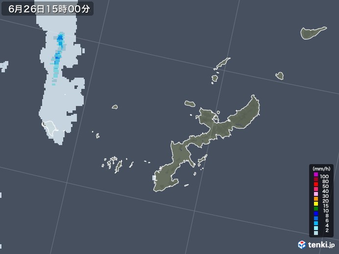 沖縄県の雨雲レーダー(2022年06月26日)