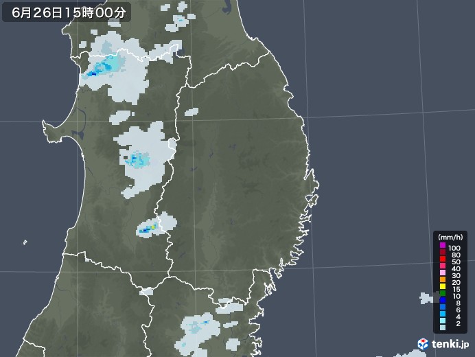 岩手県の雨雲レーダー(2022年06月26日)
