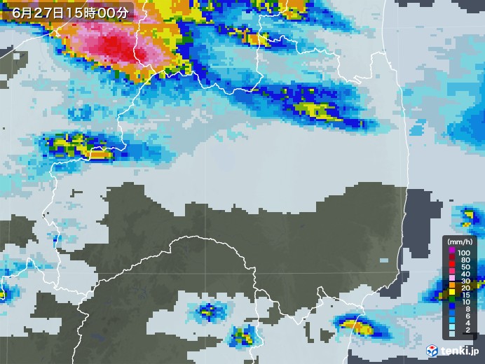 福島県の雨雲レーダー(2022年06月27日)