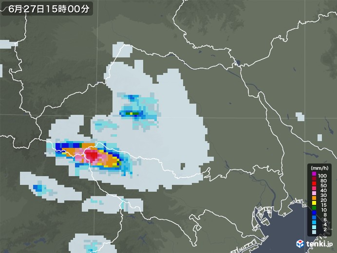 埼玉県の雨雲レーダー(2022年06月27日)