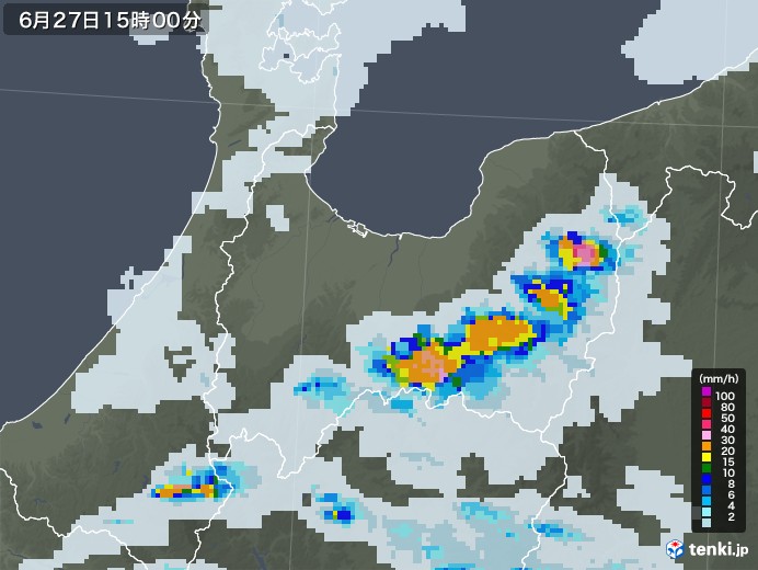 富山県の雨雲レーダー(2022年06月27日)
