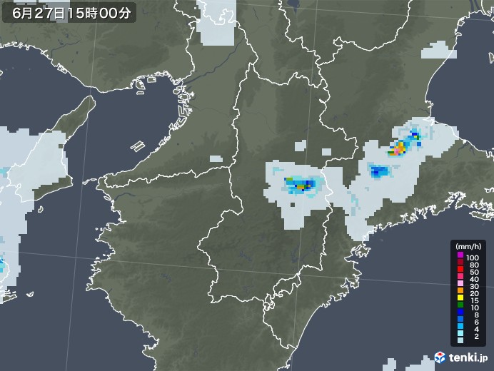 奈良県の雨雲レーダー(2022年06月27日)