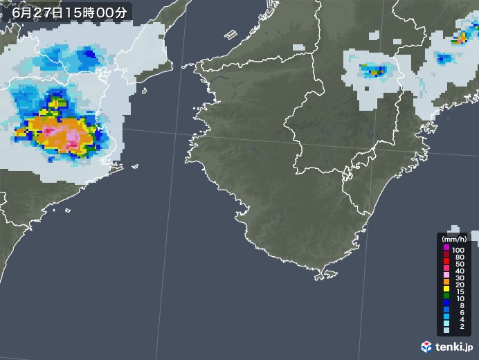 和歌山県の雨雲レーダー(2022年06月27日)