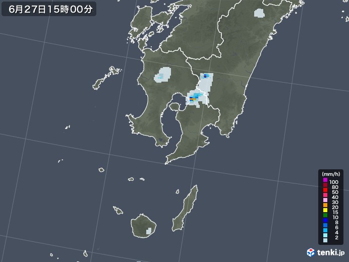 鹿児島県の雨雲レーダー(2022年06月27日)
