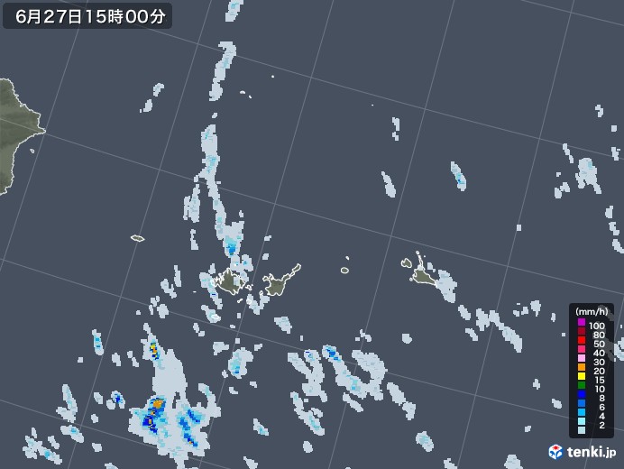 宮古・石垣・与那国(沖縄県)の雨雲レーダー(2022年06月27日)