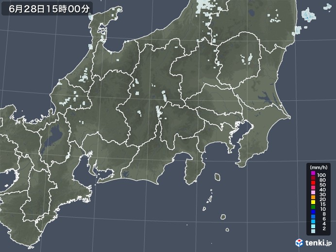 関東・甲信地方の雨雲レーダー(2022年06月28日)