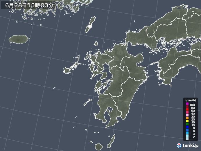 九州地方の雨雲レーダー(2022年06月28日)