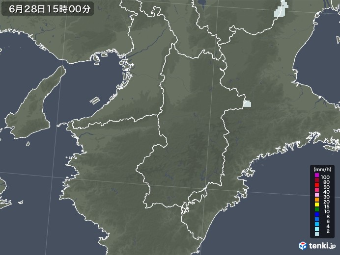 奈良県の雨雲レーダー(2022年06月28日)