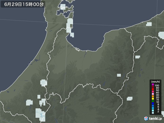 富山県の雨雲レーダー(2022年06月29日)