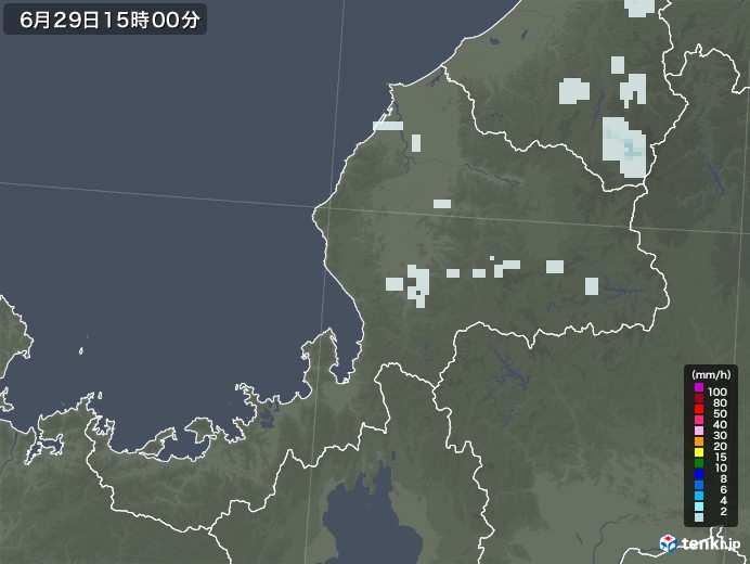 福井県の雨雲レーダー(2022年06月29日)
