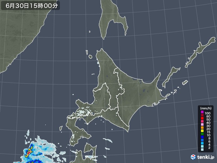 北海道地方の雨雲レーダー(2022年06月30日)