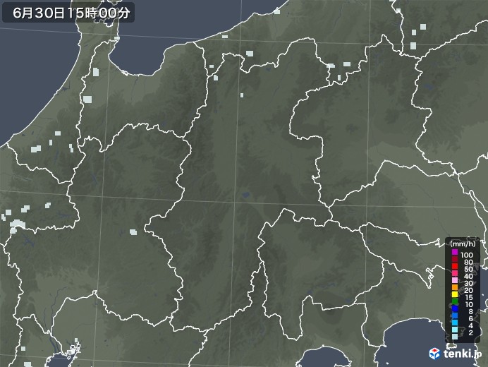 長野県の雨雲レーダー(2022年06月30日)