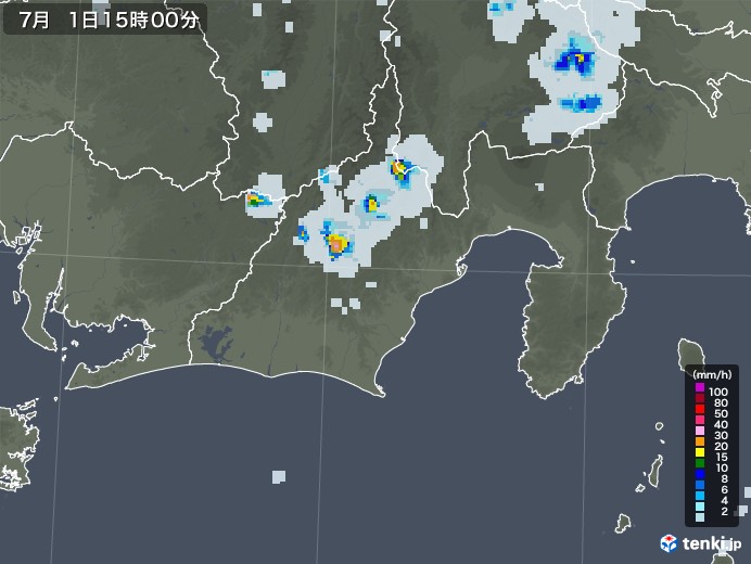 静岡県の雨雲レーダー(2022年07月01日)