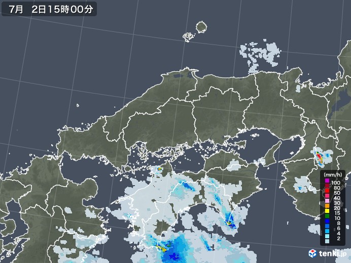 中国地方の雨雲レーダー(2022年07月02日)