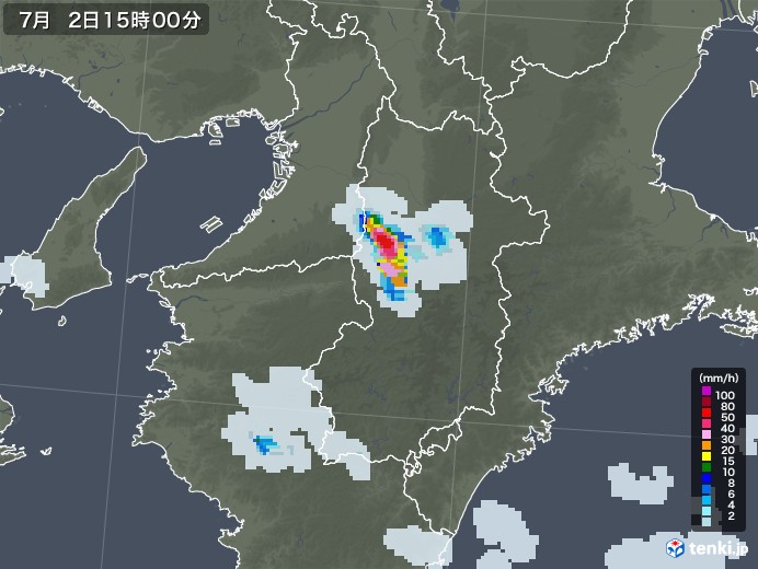 奈良県の雨雲レーダー(2022年07月02日)
