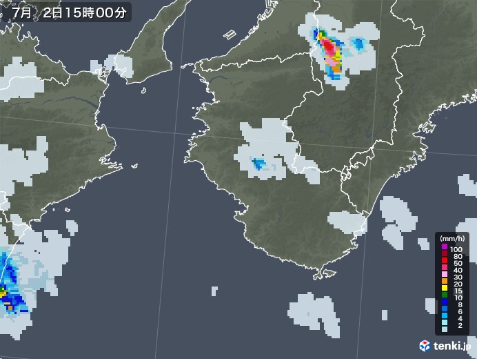 和歌山県の雨雲レーダー(2022年07月02日)