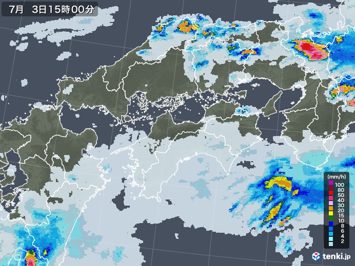 四国地方の雨雲レーダー(2022年07月03日)