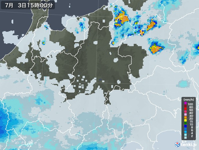 長野県の雨雲レーダー(2022年07月03日)