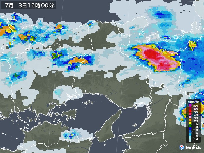 兵庫県の雨雲レーダー(2022年07月03日)