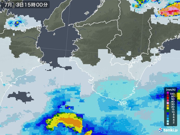和歌山県の雨雲レーダー(2022年07月03日)