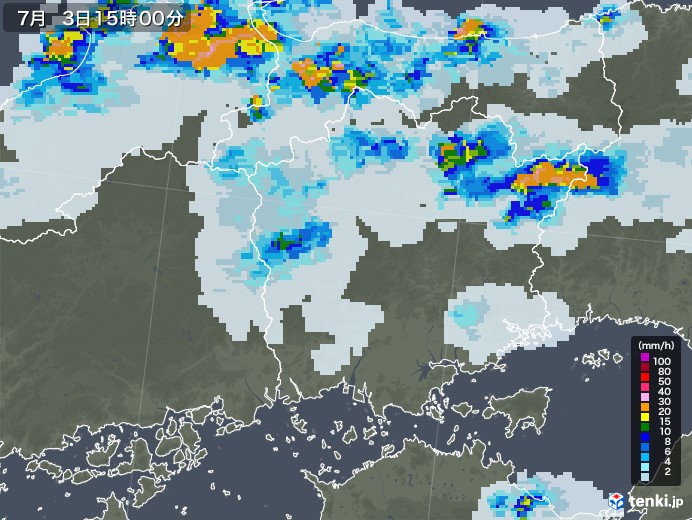 岡山県の雨雲レーダー(2022年07月03日)