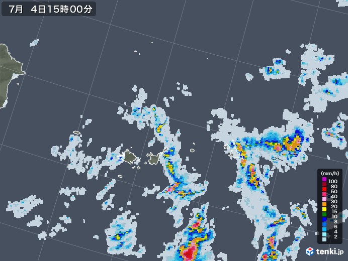 宮古・石垣・与那国(沖縄県)の雨雲レーダー(2022年07月04日)