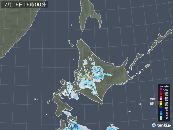 北海道地方の雨雲レーダー(2022年07月05日)