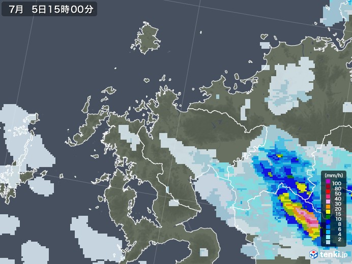 佐賀県の雨雲レーダー(2022年07月05日)
