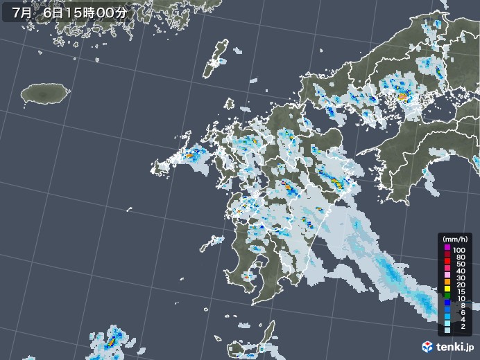 九州地方の雨雲レーダー(2022年07月06日)