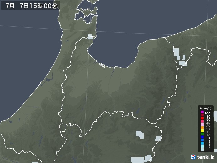 富山県の雨雲レーダー(2022年07月07日)