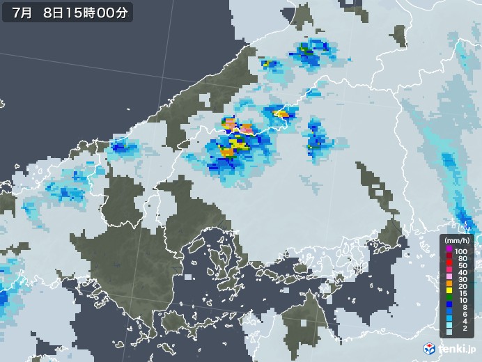 広島県の雨雲レーダー(2022年07月08日)
