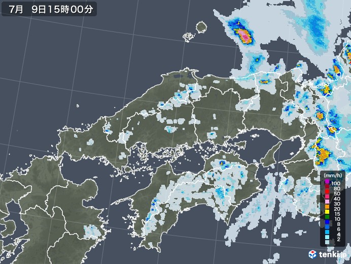 中国地方の雨雲レーダー(2022年07月09日)