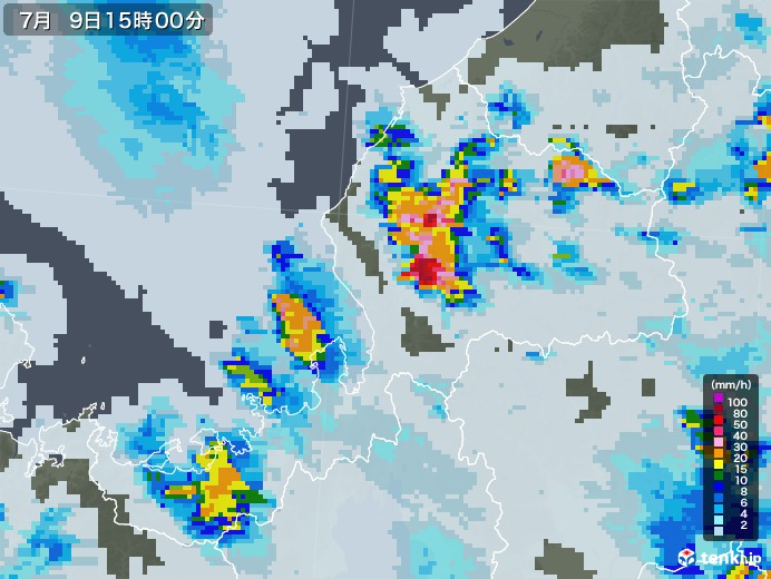 福井県の雨雲レーダー(2022年07月09日)