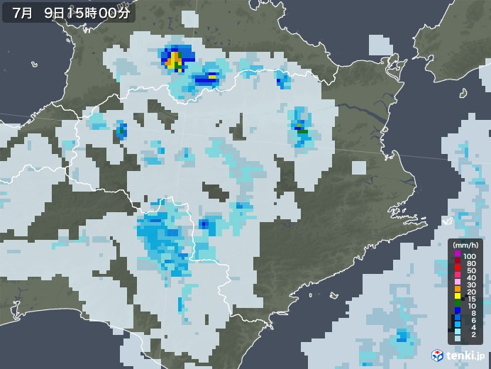 徳島県の雨雲レーダー(2022年07月09日)