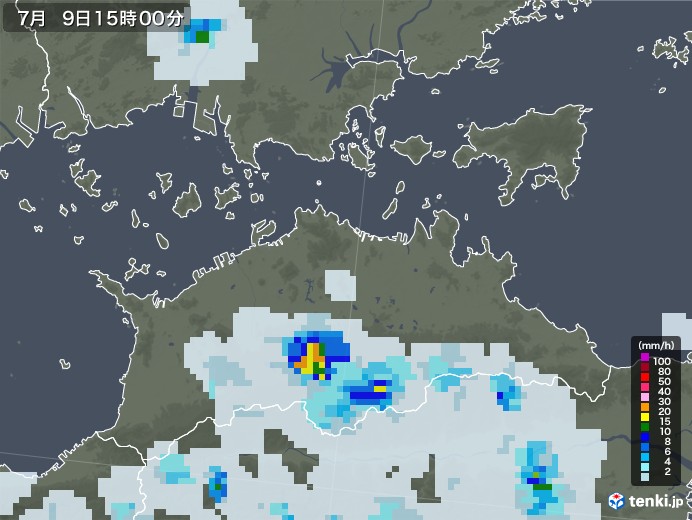 香川県の雨雲レーダー(2022年07月09日)