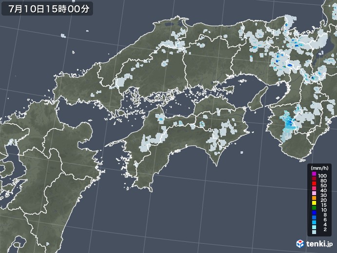 四国地方の雨雲レーダー(2022年07月10日)