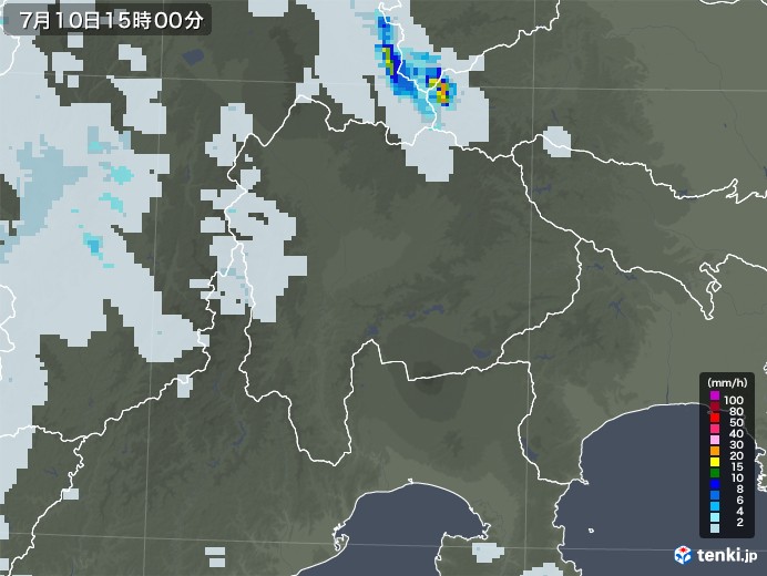 山梨県の雨雲レーダー(2022年07月10日)