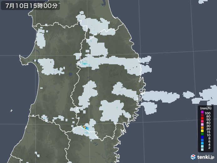 岩手県の雨雲レーダー(2022年07月10日)