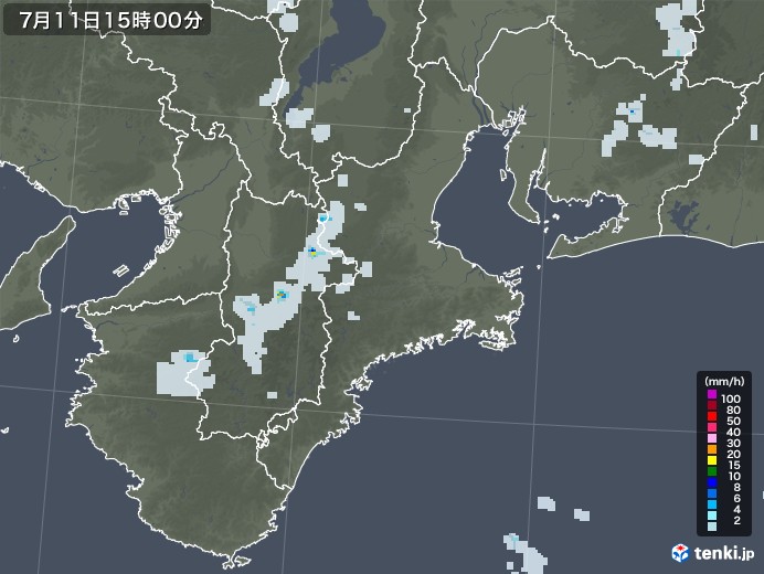 三重県の雨雲レーダー(2022年07月11日)