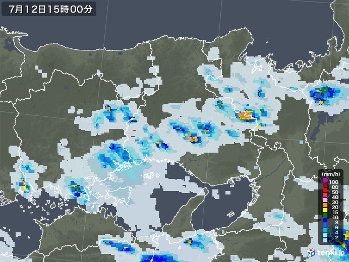 兵庫県の雨雲レーダー(2022年07月12日)