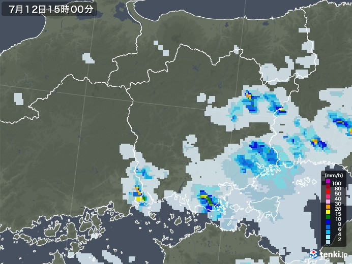 岡山県の雨雲レーダー(2022年07月12日)