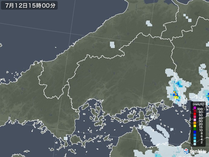 広島県の雨雲レーダー(2022年07月12日)