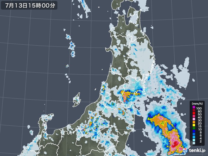 東北地方の雨雲レーダー(2022年07月13日)