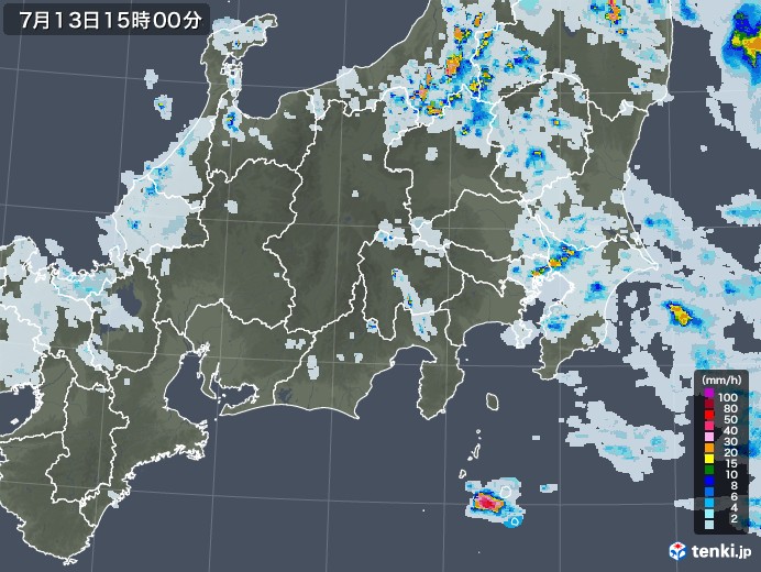 関東・甲信地方の雨雲レーダー(2022年07月13日)